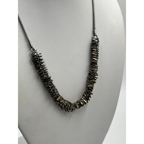 J. Crew Mixed Metal Hematite Crystal Layered Stacked Square Beads Snake Necklace - Picture 2 of 10